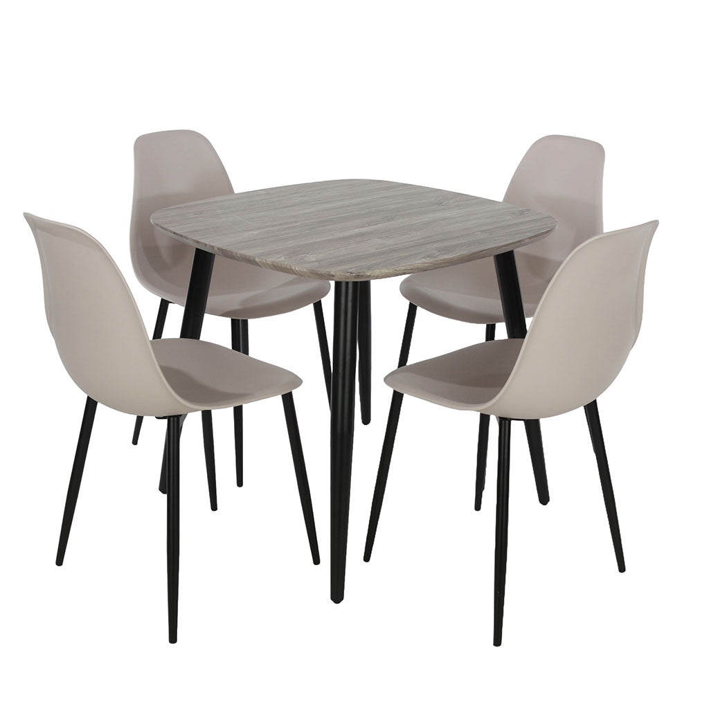 Wooden Dining Table in Grey Sonoma Oak Square With 4 Curve Chairs - Aspen