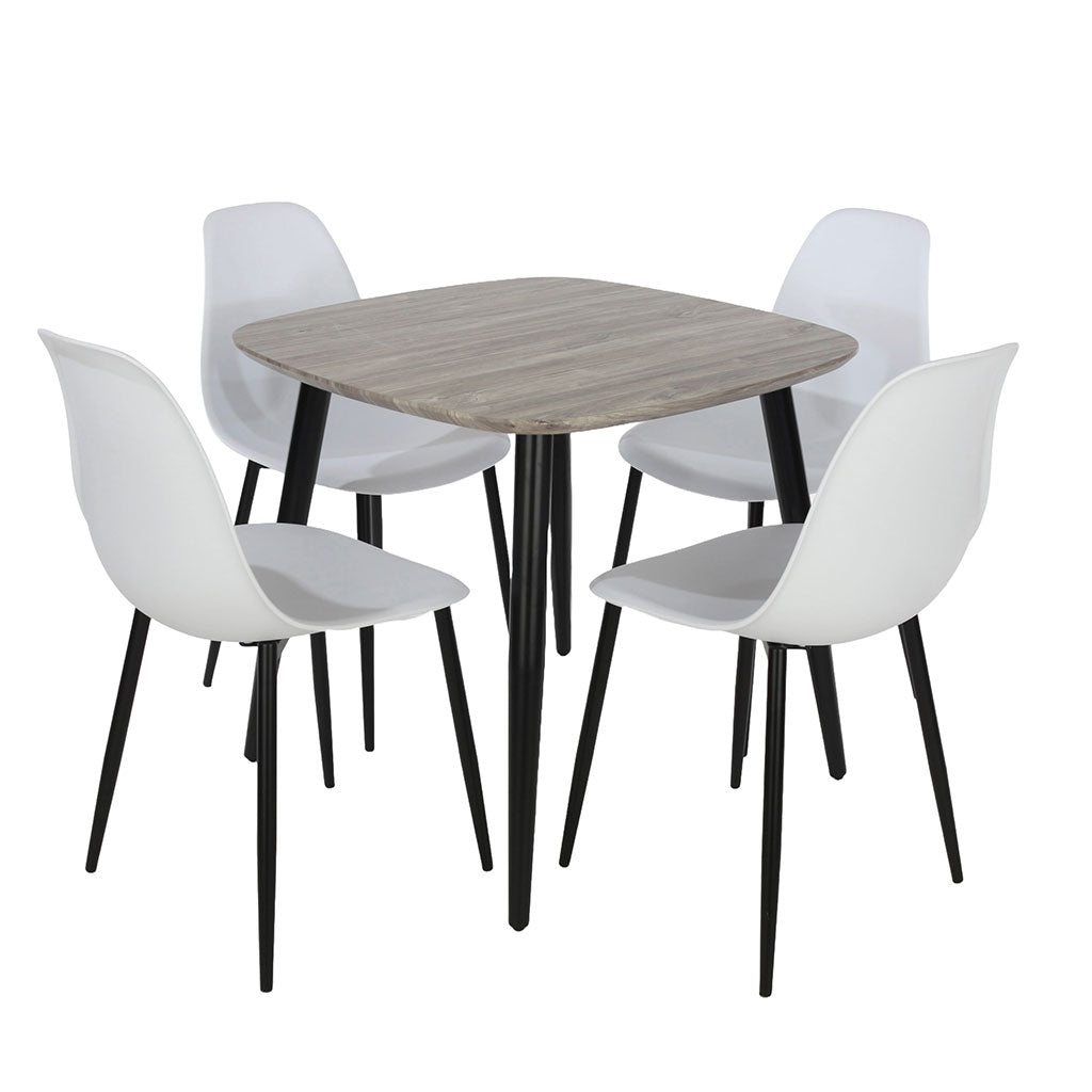 Wooden Dining Table in Grey Sonoma Oak Square With 4 Curve Chairs - Aspen