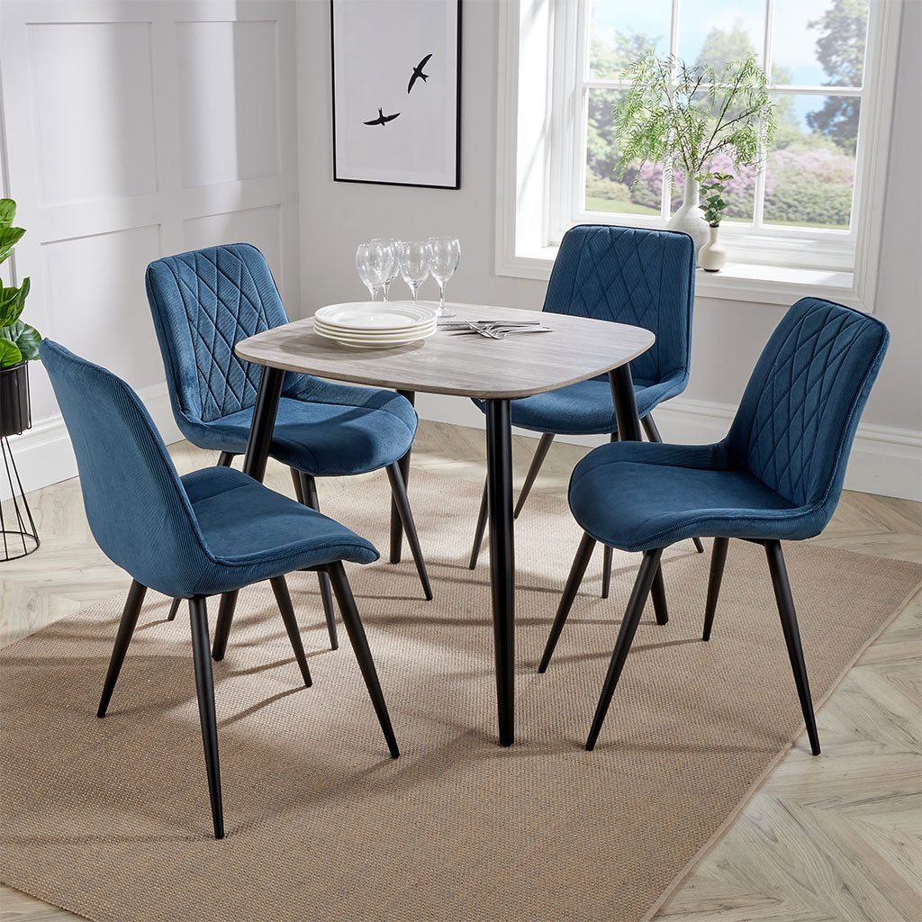Wooden Dining Table in Grey Sonoma Oak Square With 4 Diamond Stitch Chairs - Aspen