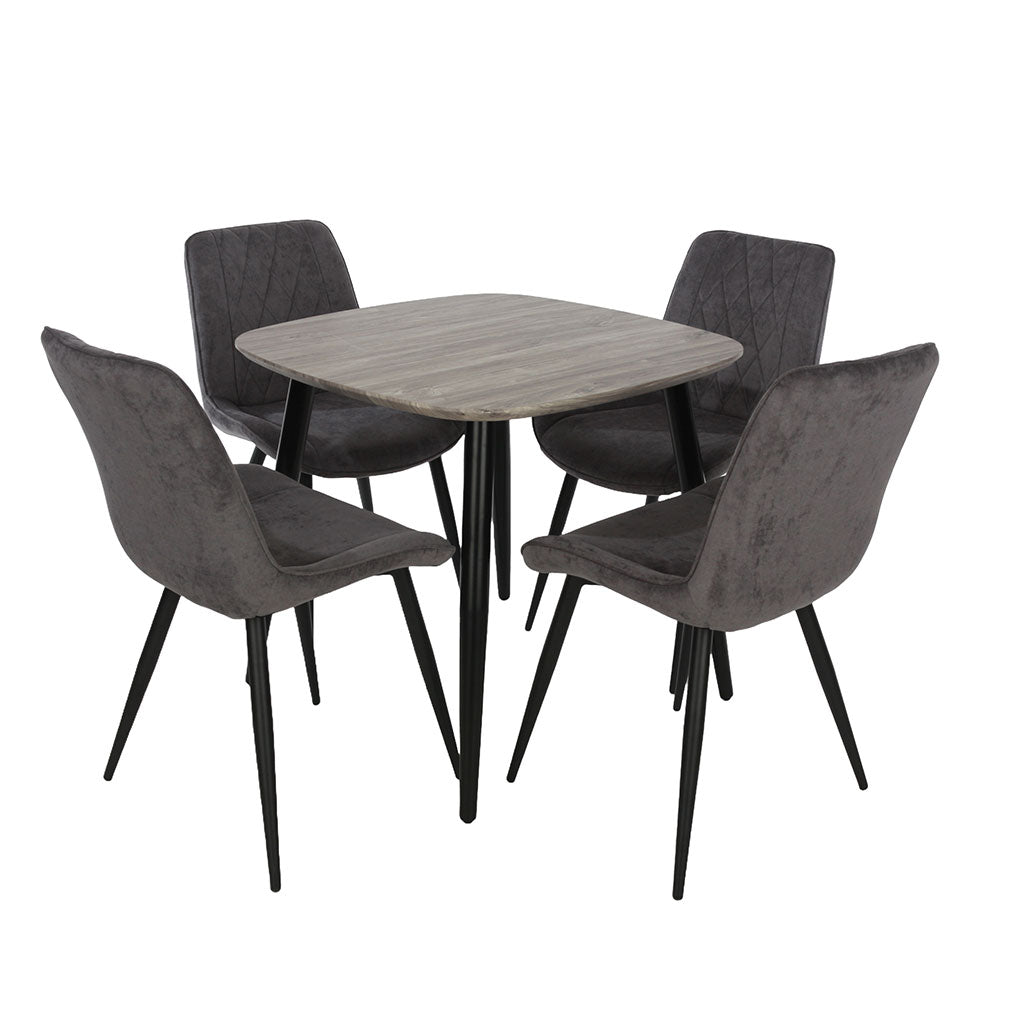 Wooden Dining Table in Grey Sonoma Oak Square With 4 Diamond Stitch Chairs - Aspen