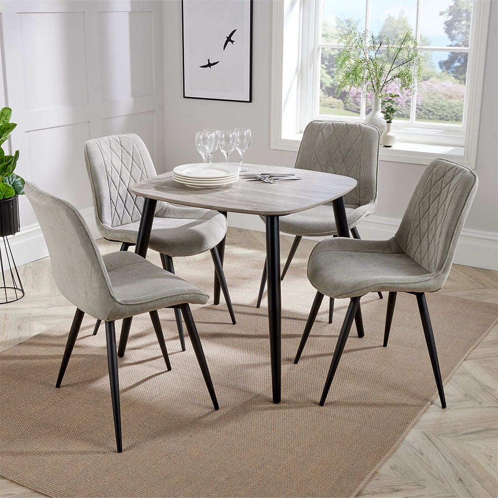 Wooden Dining Table in Grey Sonoma Oak Square With 4 Diamond Stitch Chairs - Aspen