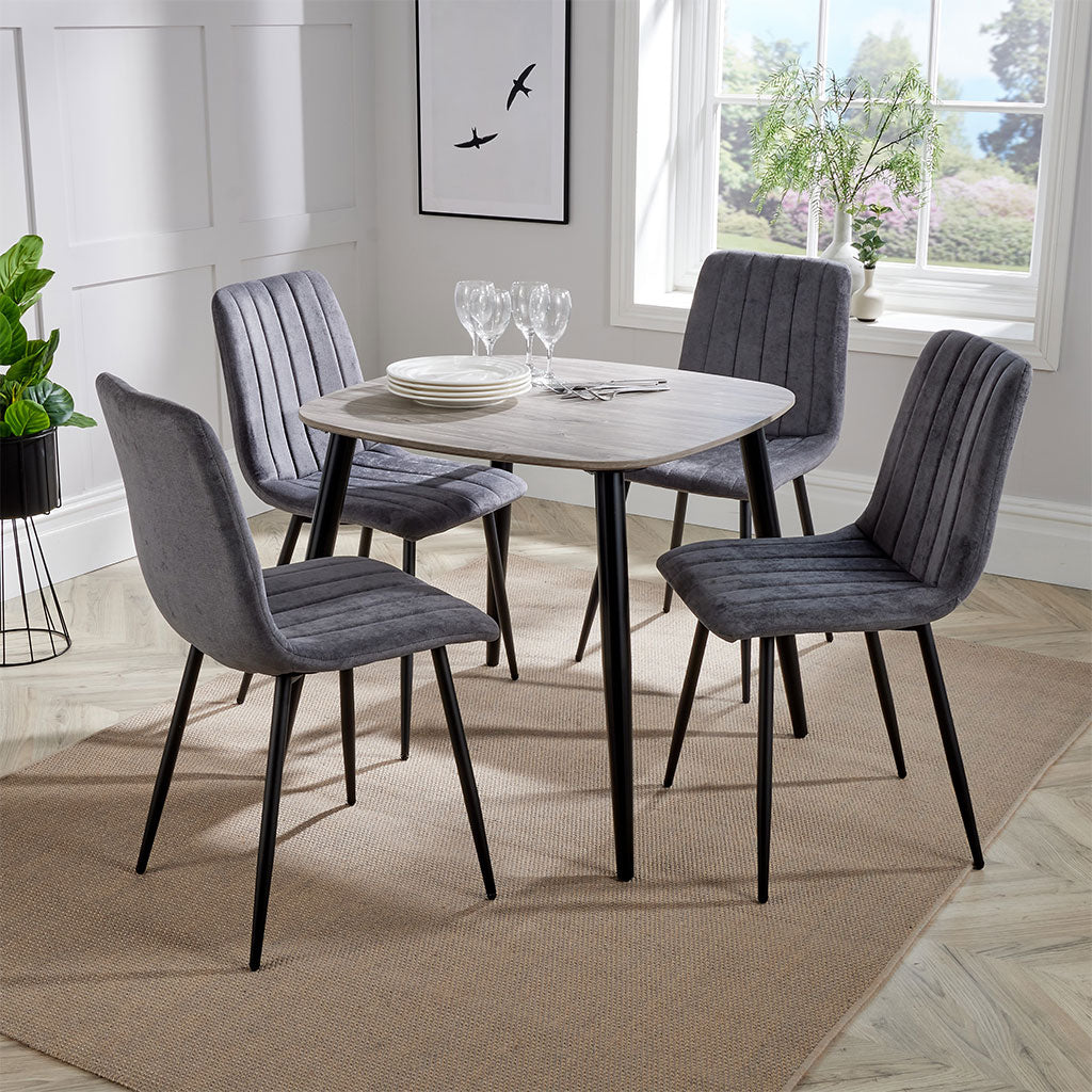 Wooden Dining Table in Grey Sonoma Oak Square With 4 Straight Stitch Chairs - Aspen