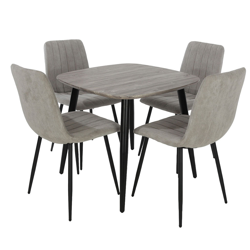 Wooden Dining Table in Grey Sonoma Oak Square With 4 Straight Stitch Chairs - Aspen