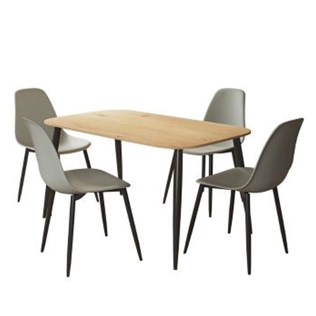 Wooden Dining Table in Light Oak Rectangular With 4 Curve Chairs - Aspen