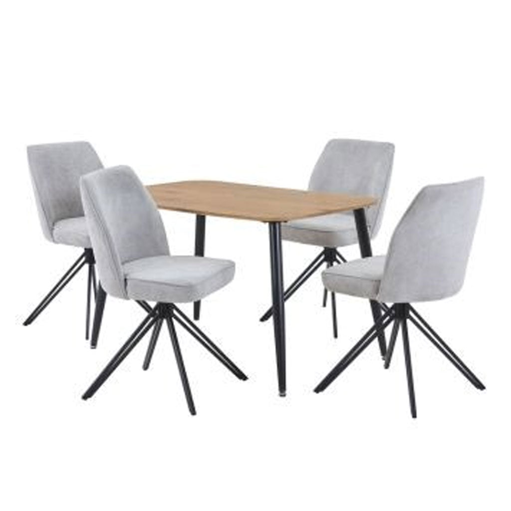 Wooden Dining Table in Light Oak Rectangular With 4 Swivel Chairs - Aspen