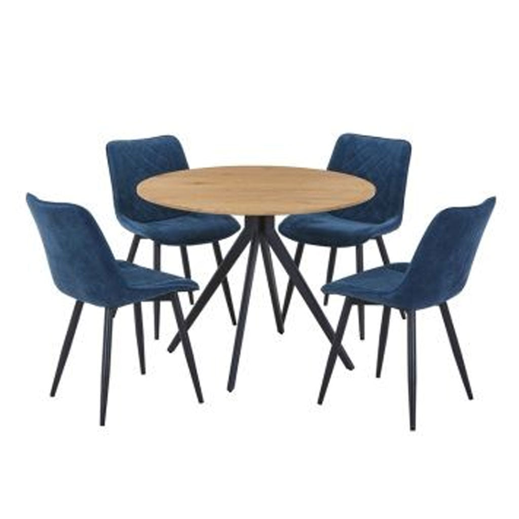 Wooden Dining Table in Light Oak Round With 4 Diamond Stitch Chairs - Aspen