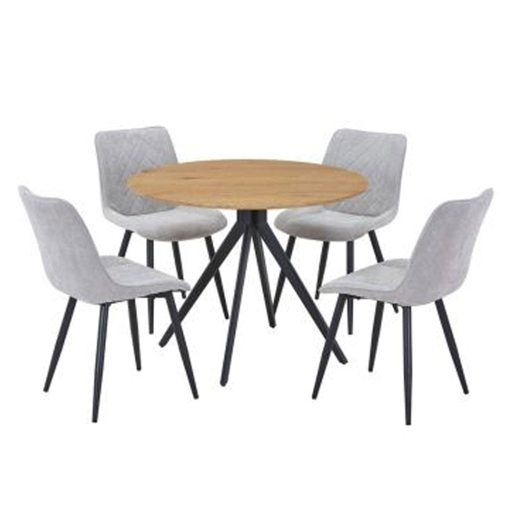 Wooden Dining Table in Light Oak Round With 4 Diamond Stitch Chairs - Aspen