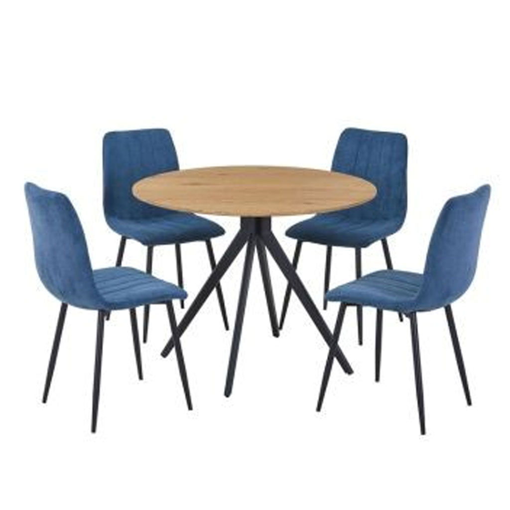 Wooden Dining Table in Light Oak Round With 4 Straight Stitch Chairs - Aspen