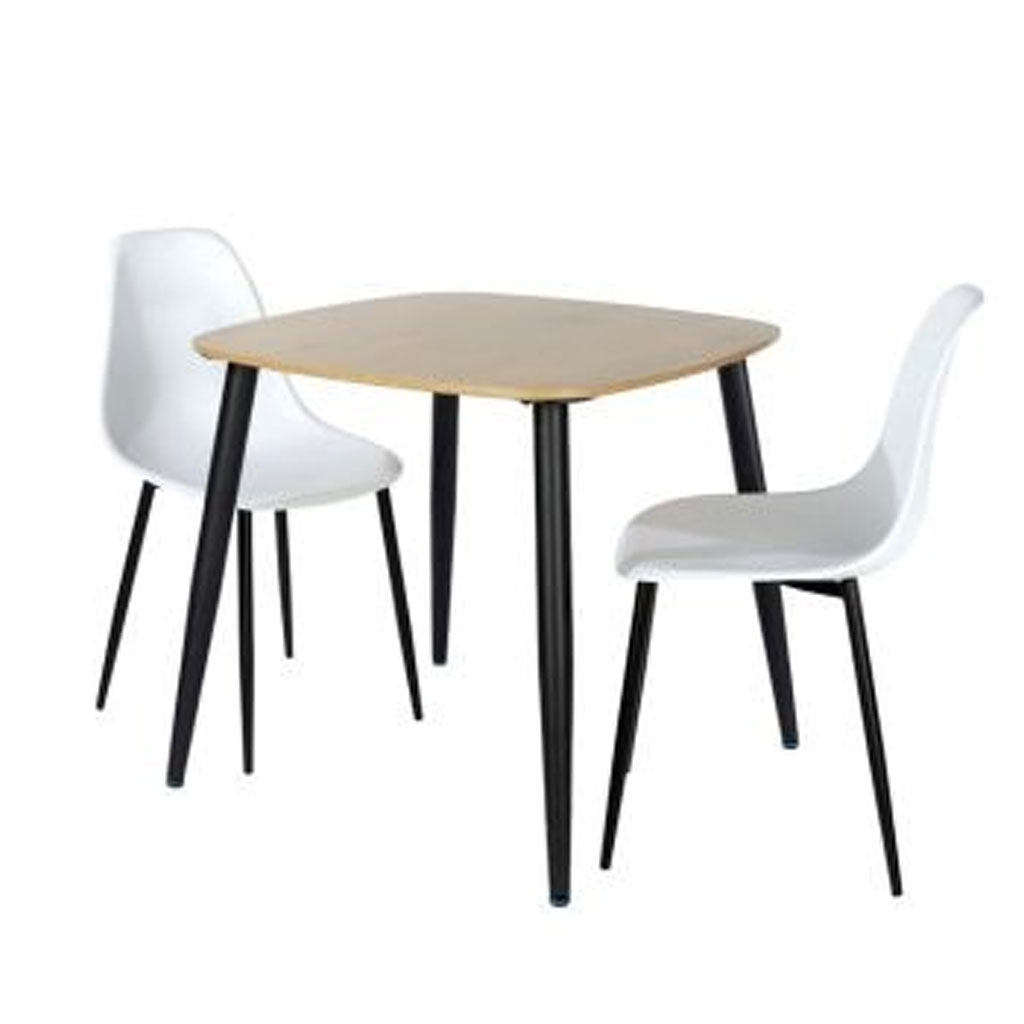 Wooden Dining Table in Light Oak Square With 2 Curve Chairs - Aspen