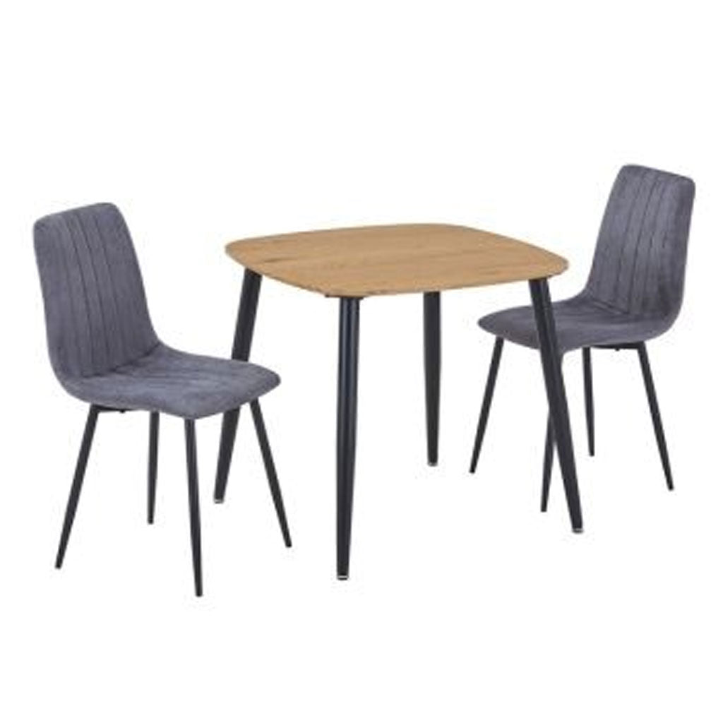 Wooden Dining Table in Light Oak Square With 2 Straight Stitch Chairs - Aspen