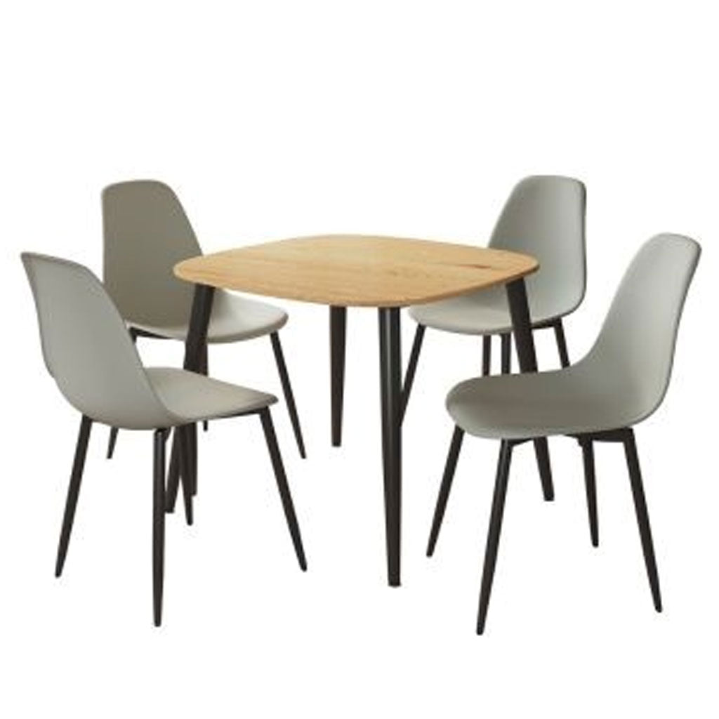 Wooden Dining Table in Light Oak Square With 4 Curve Chairs - Aspen