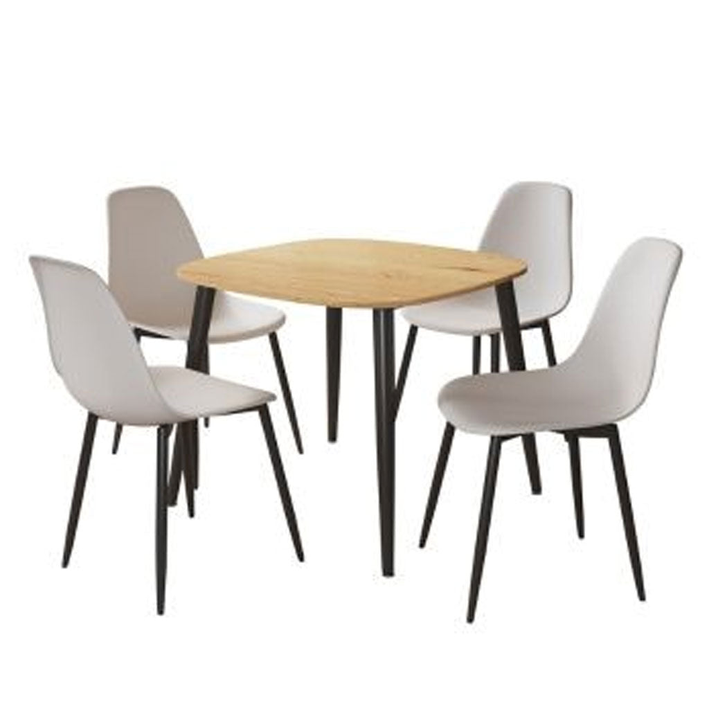 Wooden Dining Table in Light Oak Square With 4 Curve Chairs - Aspen