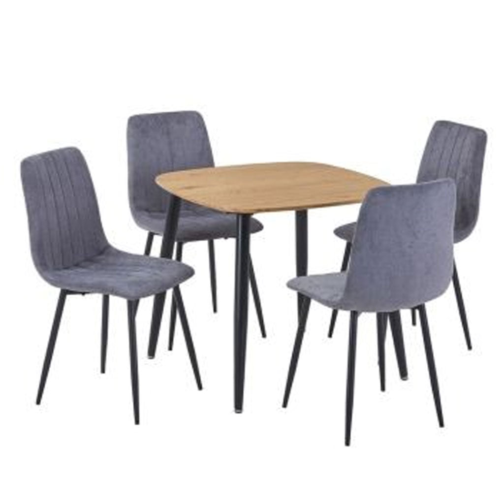 Wooden Dining Table in Light Oak Square With 4 Straight Stitch Chairs - Aspen