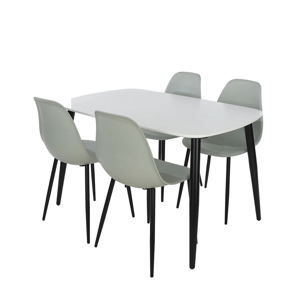 Wooden Dining Table in White Rectangular With 4 Curve Chairs - Aspen