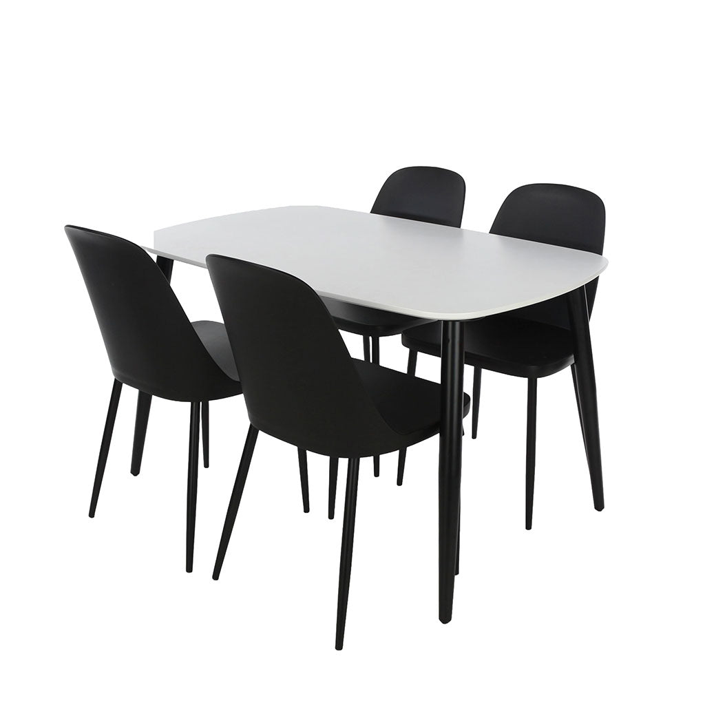 Wooden Dining Table in White Rectangular With 4 Duo Chairs - Aspen