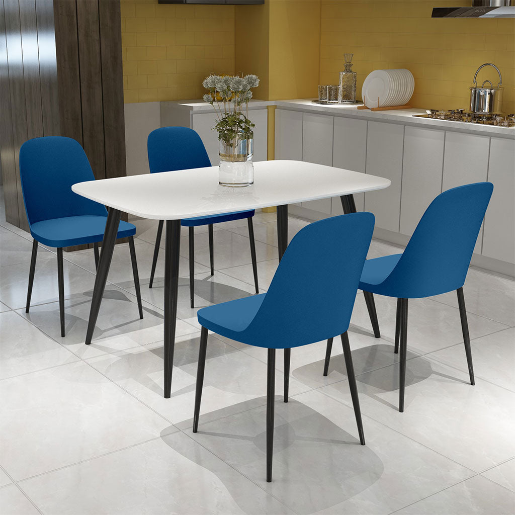 Wooden Dining Table in White Rectangular With 4 Duo Chairs - Aspen