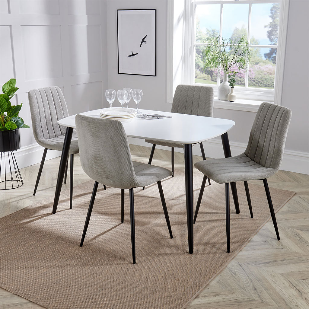 Wooden Dining Table in White Rectangular With 4 Straight Stitch Chairs - Aspen