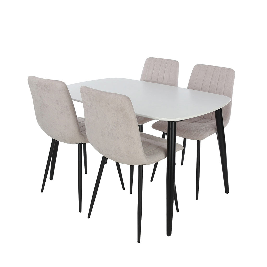Wooden Dining Table in White Rectangular With 4 Straight Stitch Chairs - Aspen