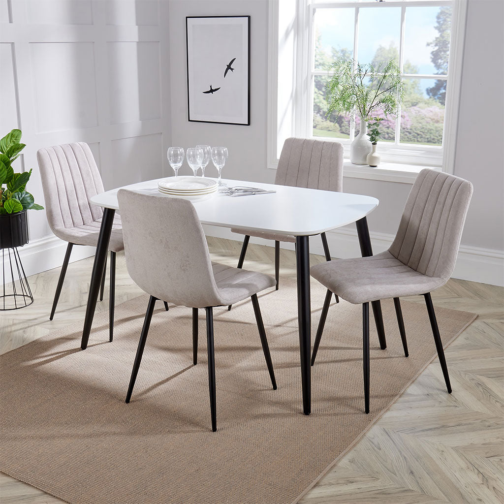 Wooden Dining Table in White Rectangular With 4 Straight Stitch Chairs - Aspen