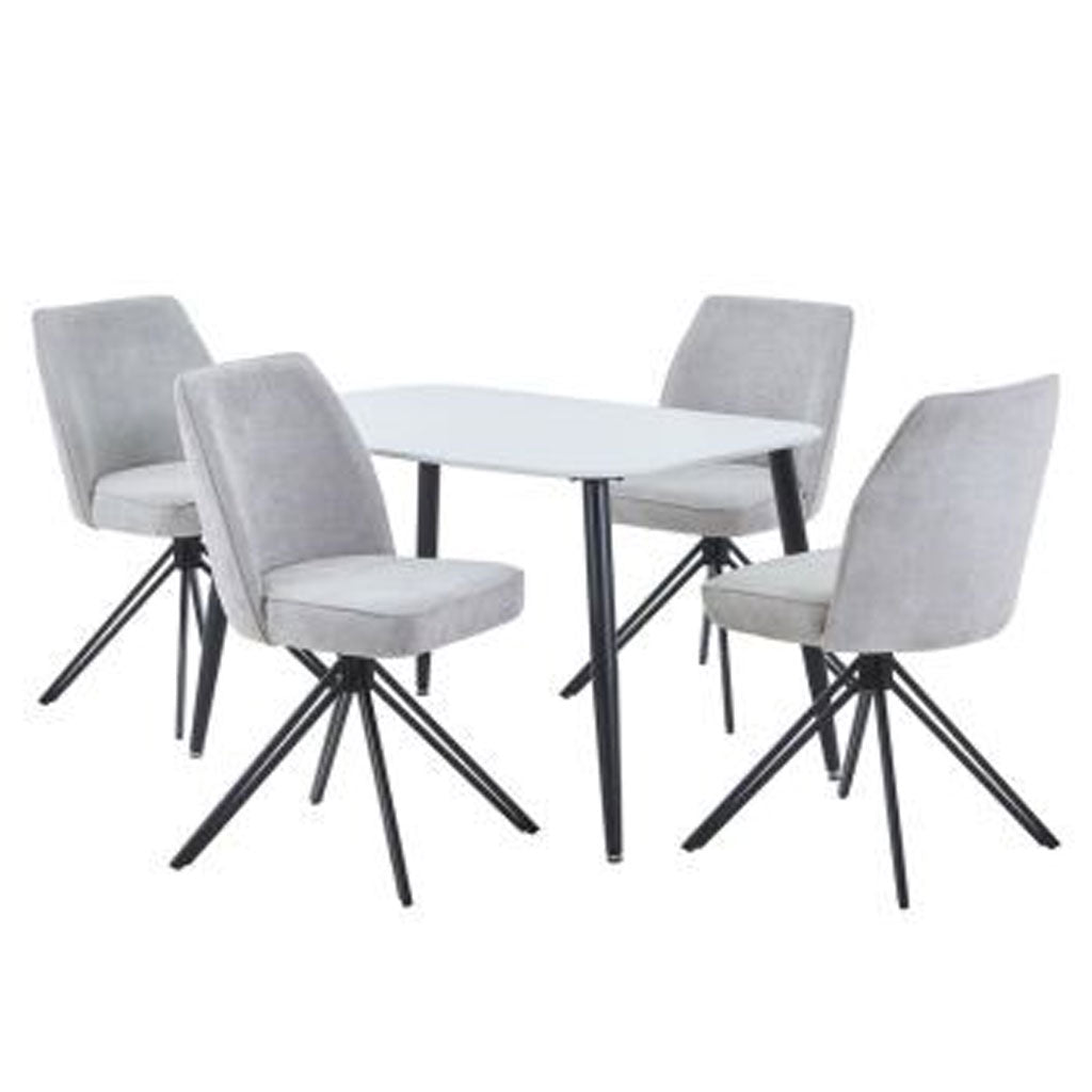 Wooden Dining Table in White Rectangular With 4 Swivel Chairs - Aspen