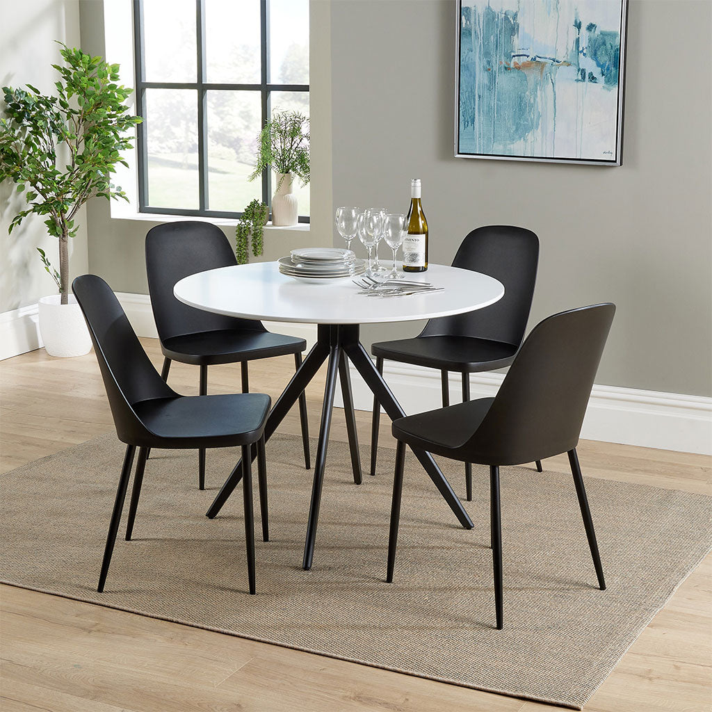 Wooden Dining Table in White Round With 4 Duo Chairs - Aspen