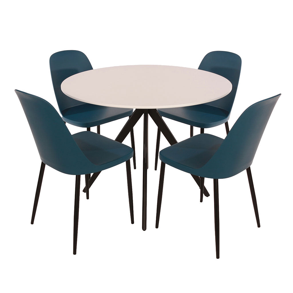 Wooden Dining Table in White Round With 4 Duo Chairs - Aspen