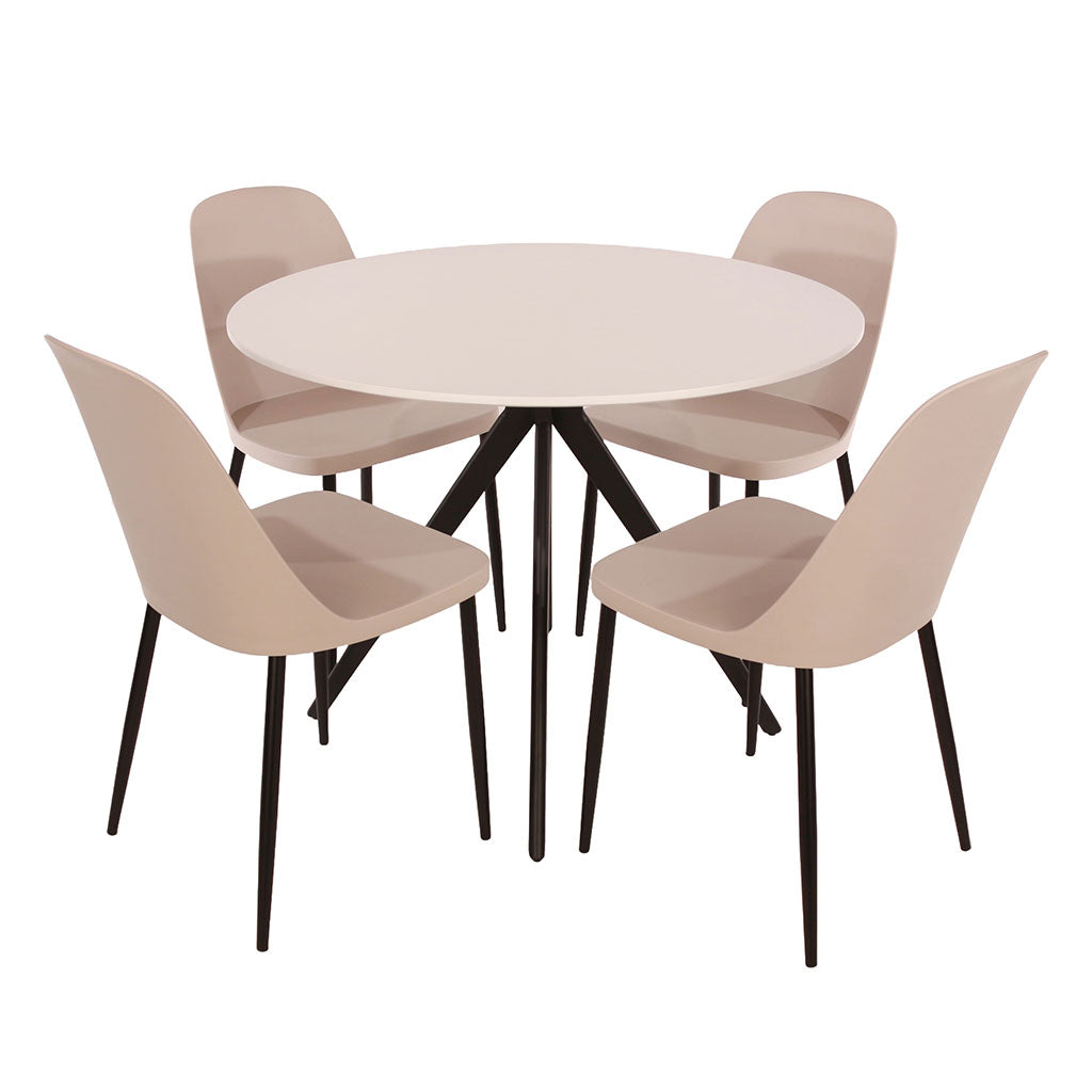 Wooden Dining Table in White Round With 4 Duo Chairs - Aspen
