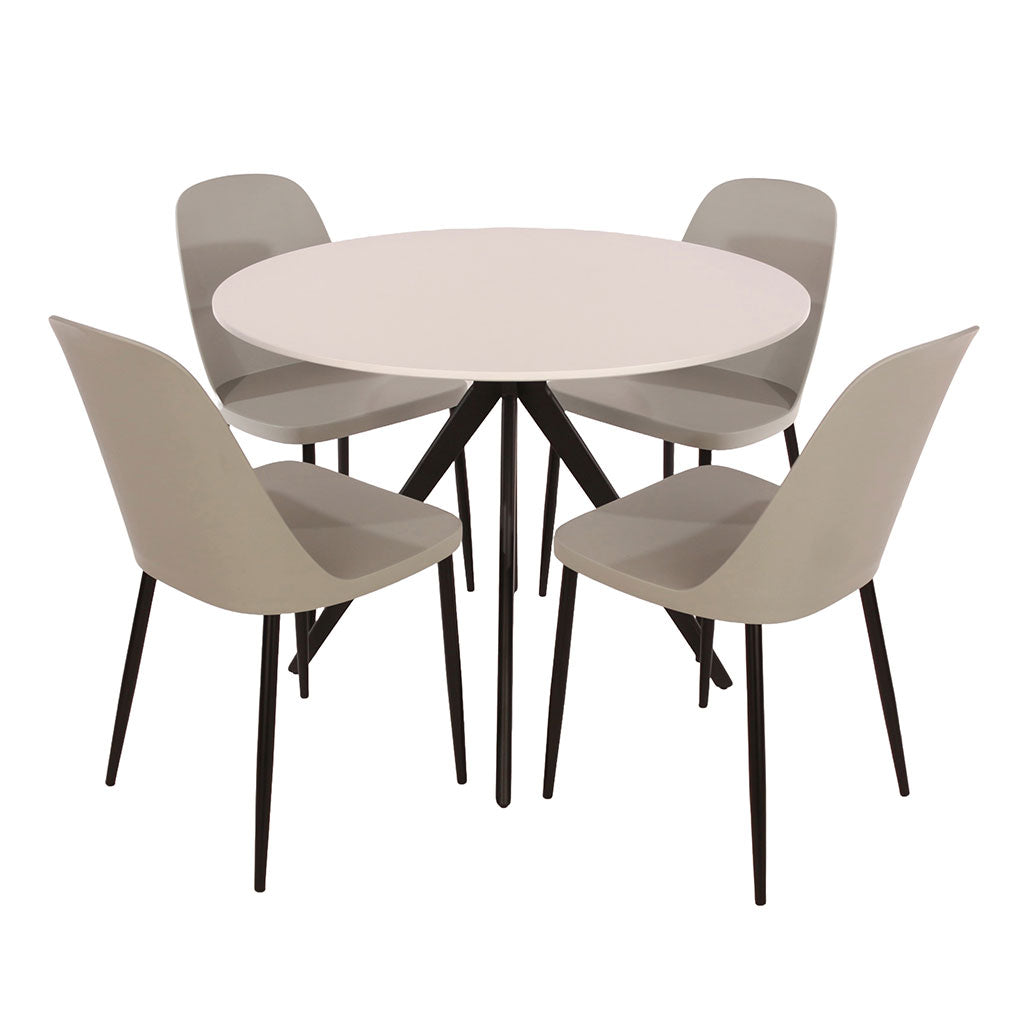 Wooden Dining Table in White Round With 4 Duo Chairs - Aspen