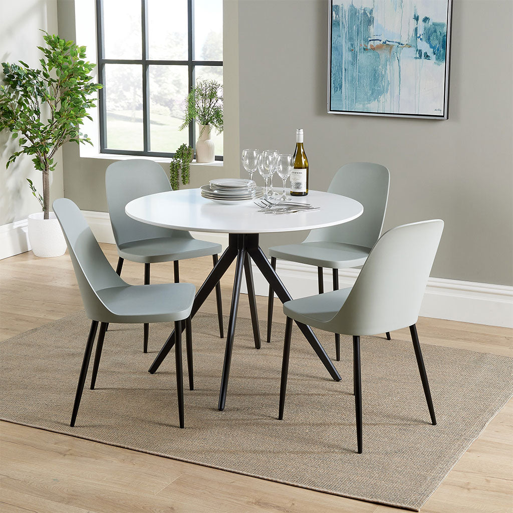 Wooden Dining Table in White Round With 4 Duo Chairs - Aspen