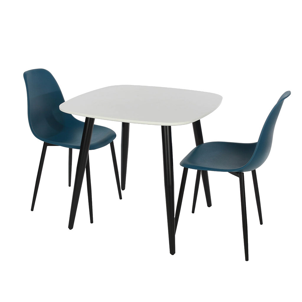 Wooden Dining Table in White Square With 2 Curve Chairs - Aspen