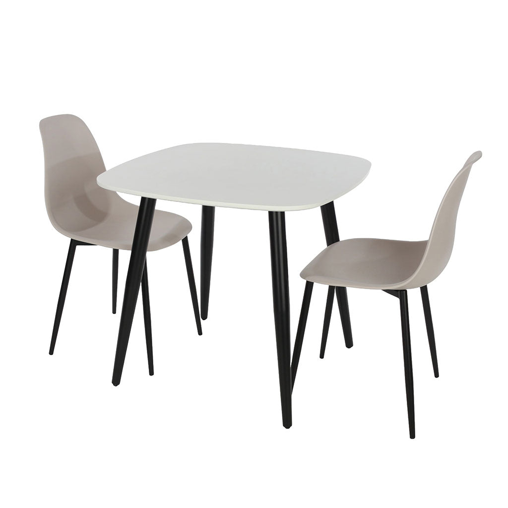 Wooden Dining Table in White Square With 2 Curve Chairs - Aspen