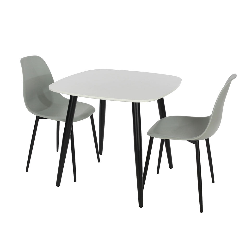 Wooden Dining Table in White Square With 2 Curve Chairs - Aspen