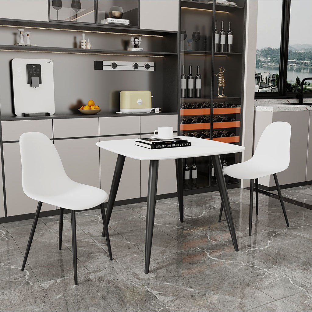 Wooden Dining Table in White Square With 2 Curve Chairs - Aspen