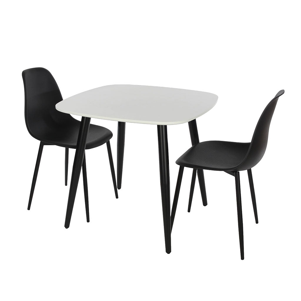 Wooden Dining Table in White Square With 2 Curve Chairs - Aspen