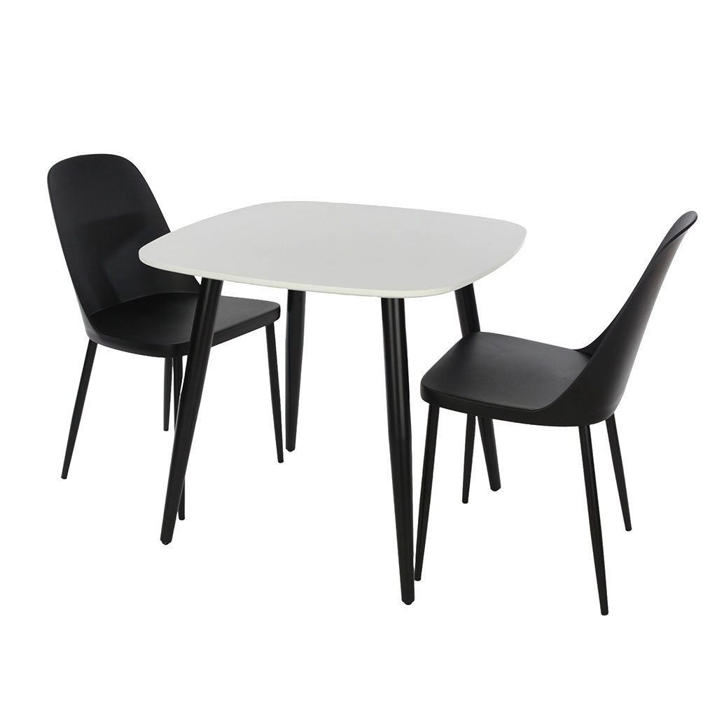 Wooden Dining Table in White Square With 2 Duo Chairs - Aspen