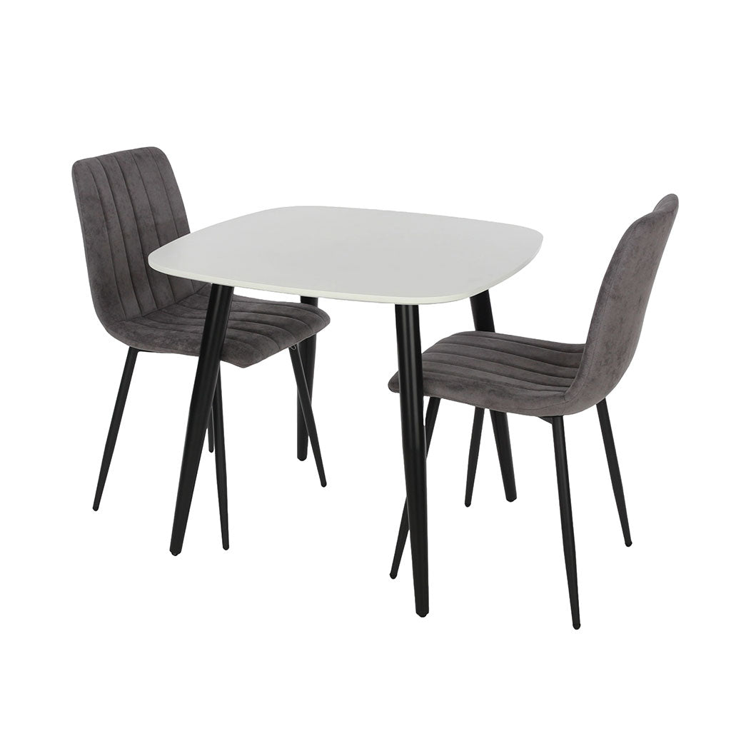 Wooden Dining Table in White Square With 2 Straight Stitch Chairs - Aspen