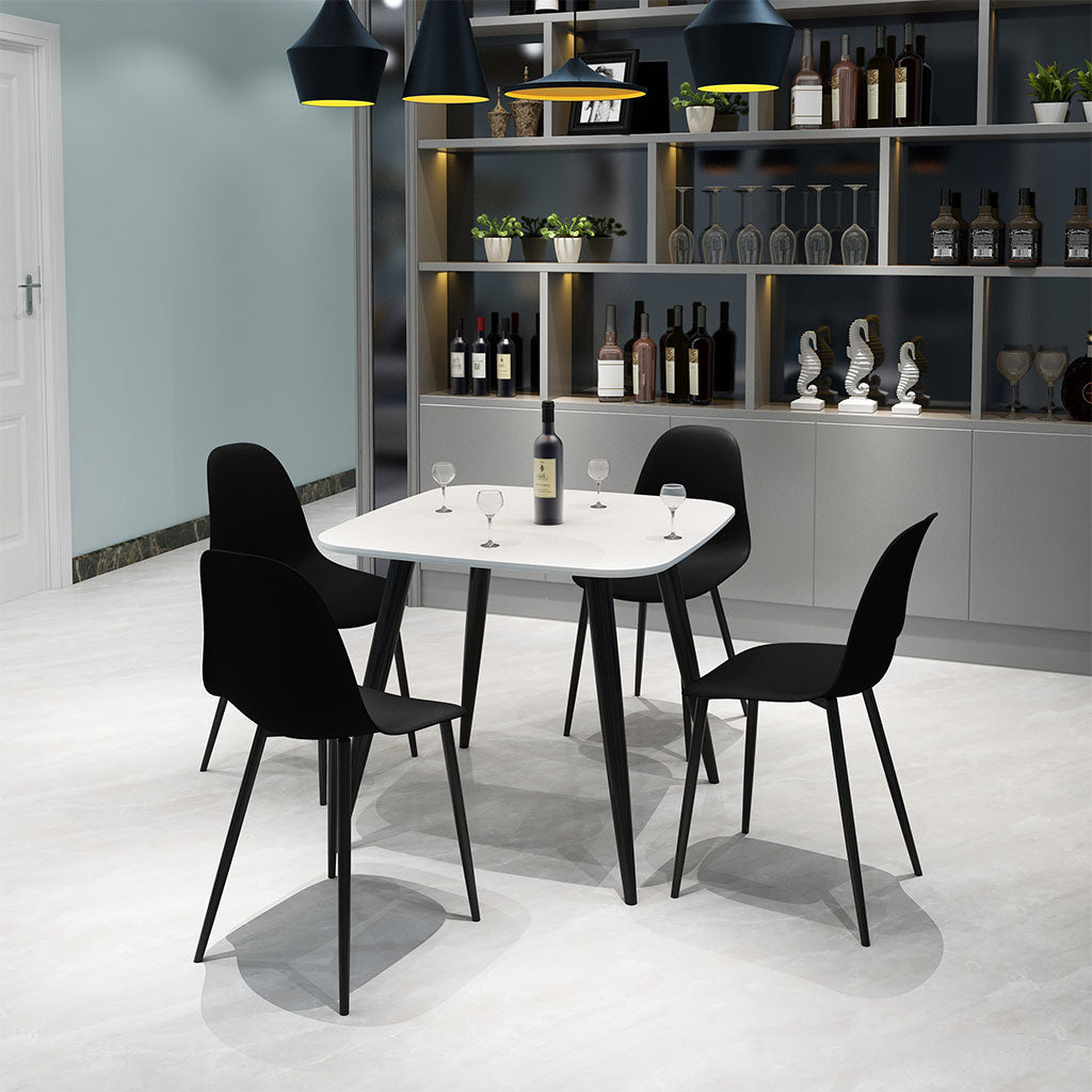 Wooden Dining Table in White Square With 4 Curve Chairs - Aspen