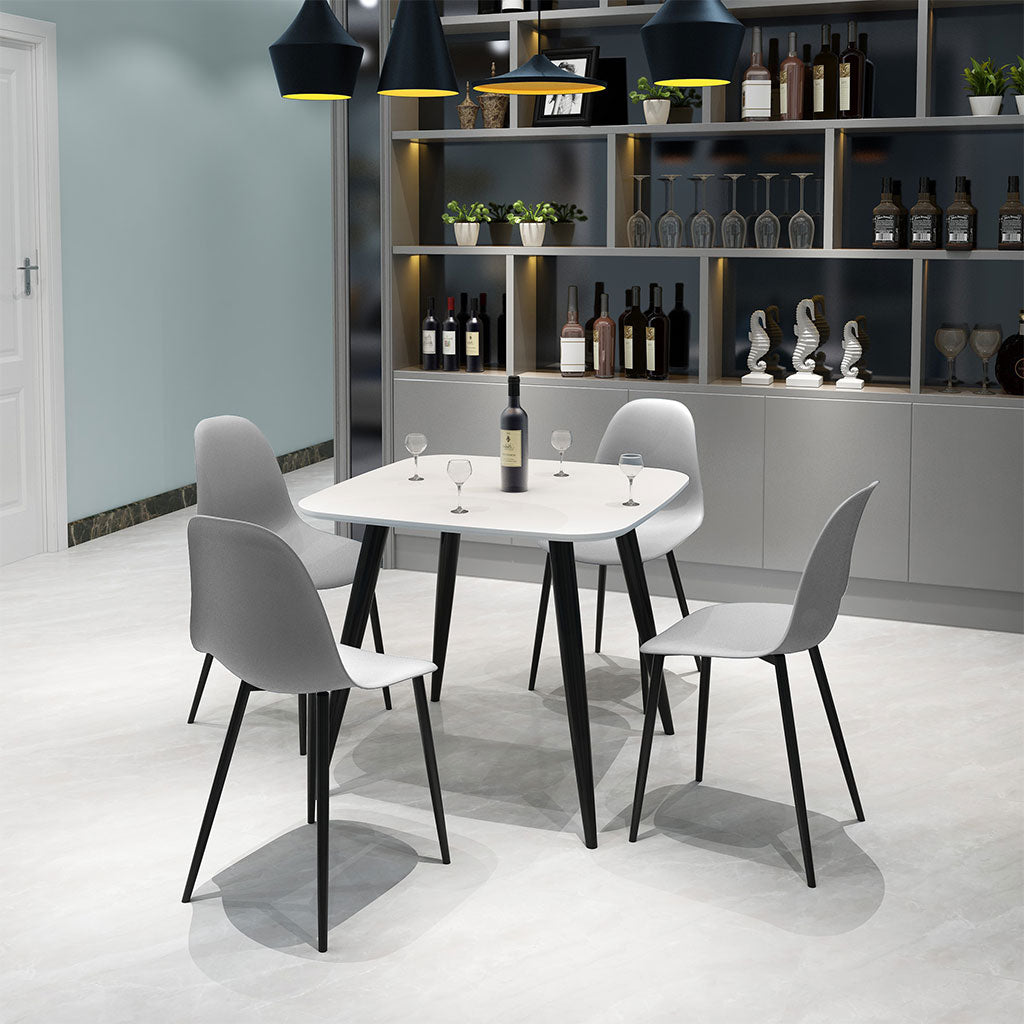 Wooden Dining Table in White Square With 4 Curve Chairs - Aspen