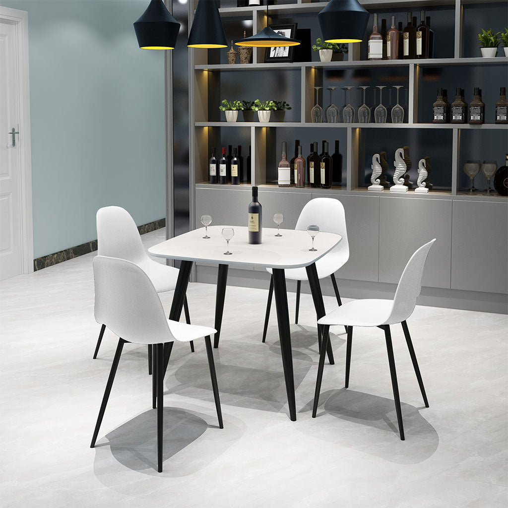 Wooden Dining Table in White Square With 4 Curve Chairs - Aspen