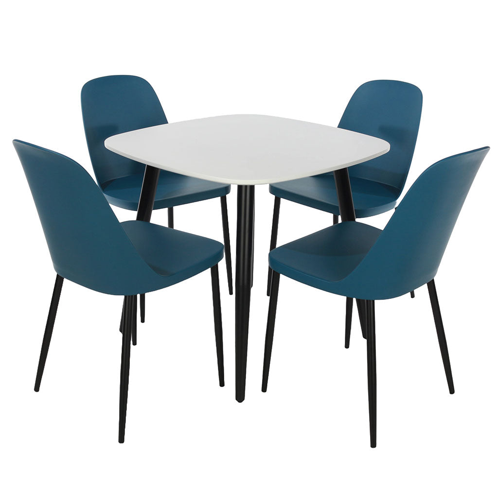 Wooden Dining Table in White Square With 4 Duo Chairs - Aspen
