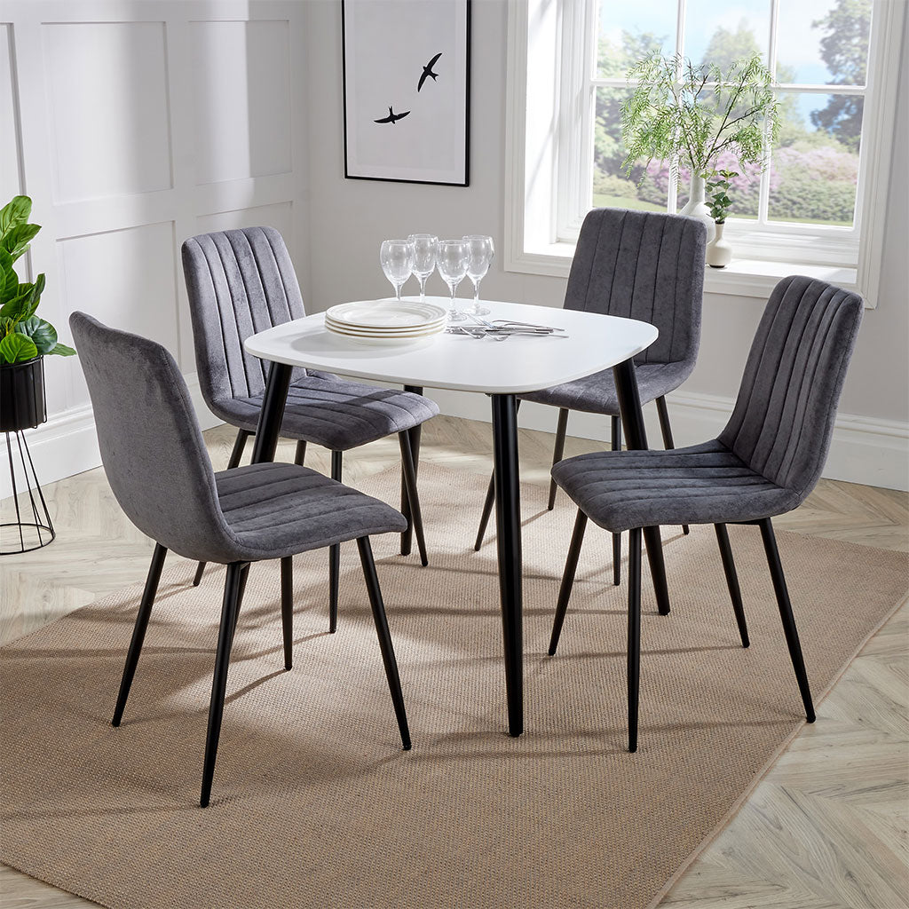 Wooden Dining Table in White Square With 4 Straight Stitch Chairs - Aspen