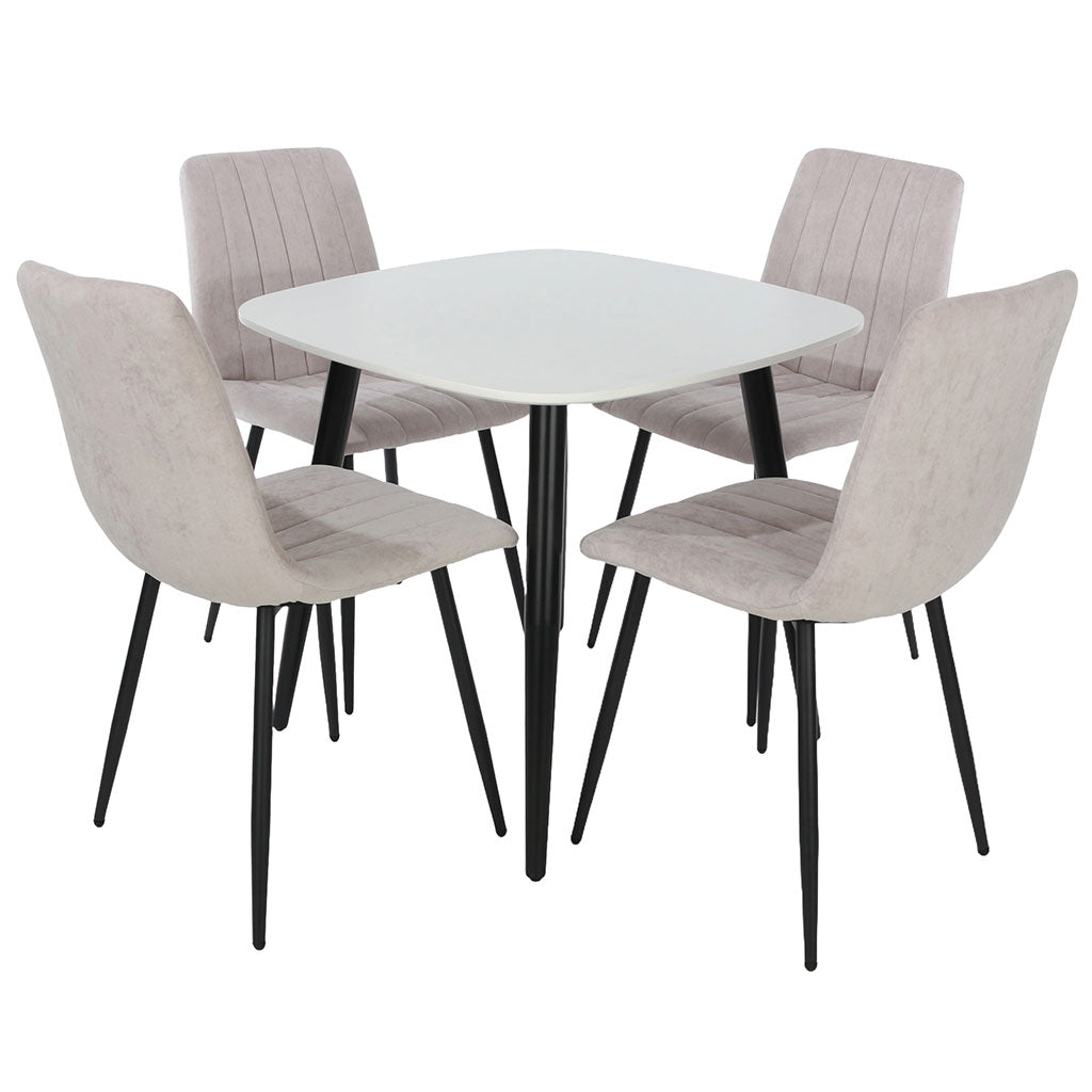 Wooden Dining Table in White Square With 4 Straight Stitch Chairs - Aspen