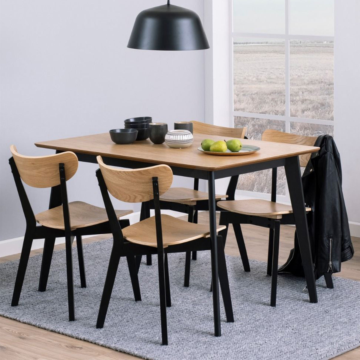 Wooden Dining Table Rectangular With 4 Roxby Dining Chairs - Roxby