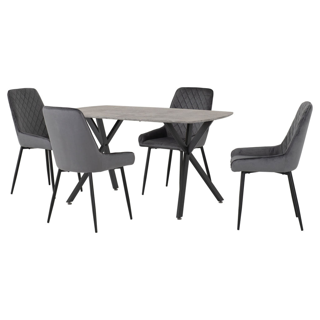 Wooden Dining Table Rectangular in Concrete Grey With 4 Avery Chairs - Athens