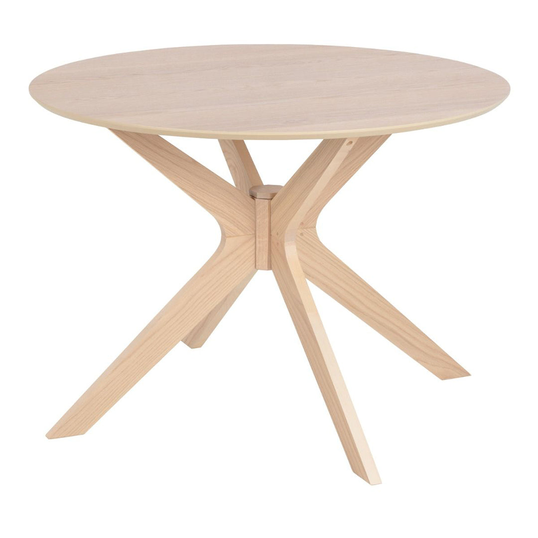 Wooden Dining Table Round With 4 Cassandra White Oak Dining Chairs
