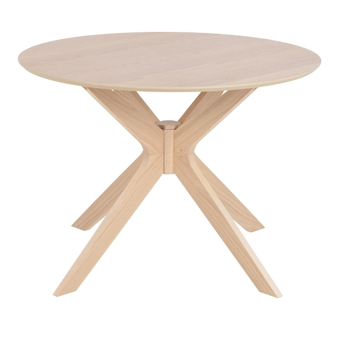 Wooden Dining Table Round With 4 Cassandra White Oak Dining Chairs