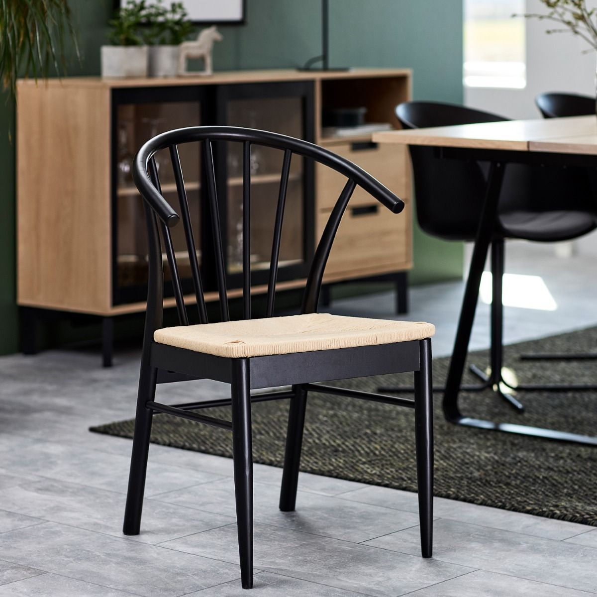 Wooden Dining Table Round Extending With 4 Cassandra Black Dining Chairs - Montreux