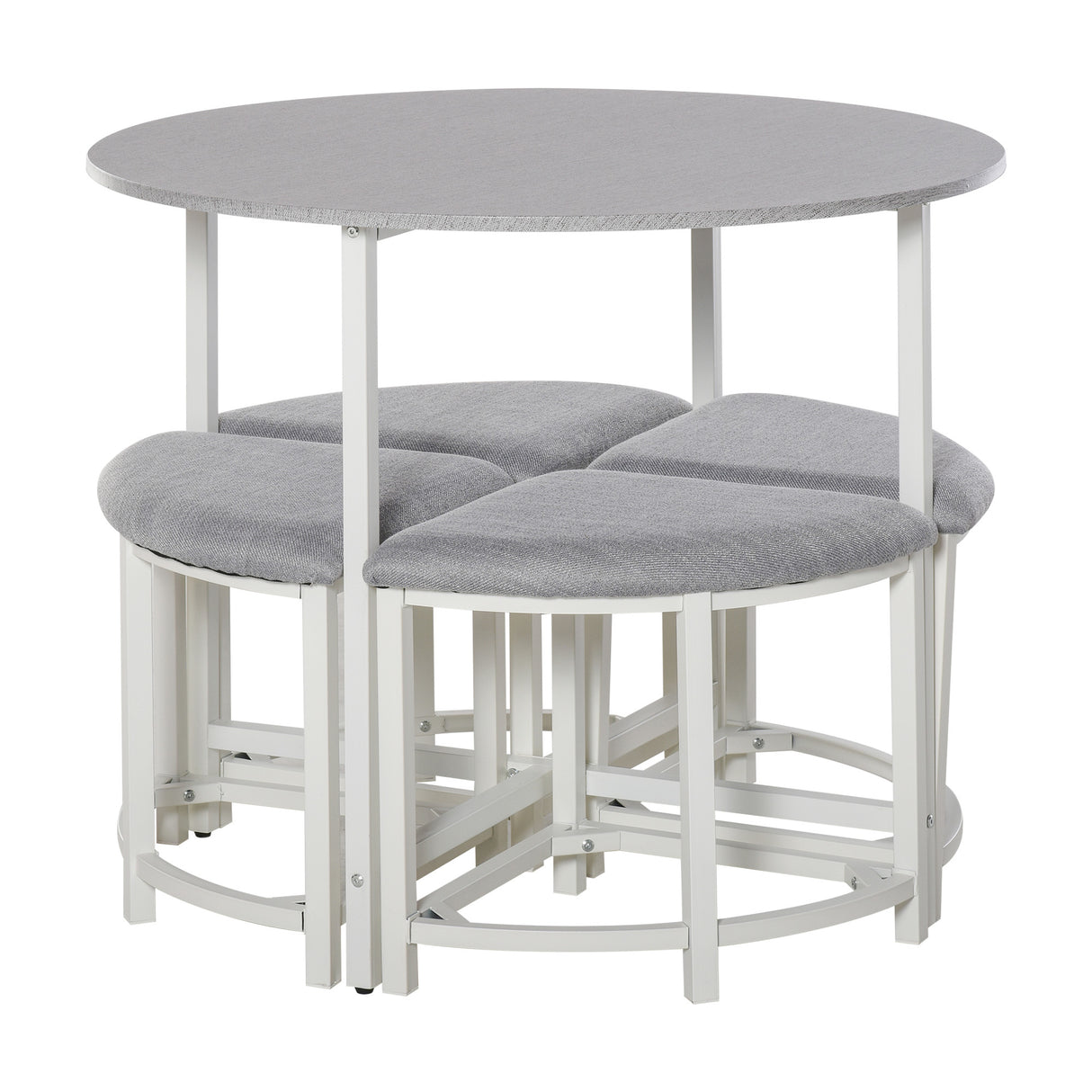 Wooden Dining Table Round With 4 Upholstered Stools - Velmora