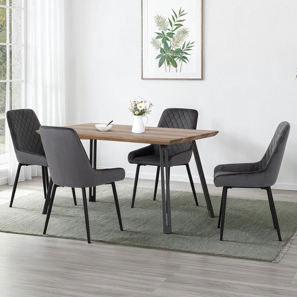 Wooden Dining Table Straight Edge With 4 Avery Dining Chairs - Quebec