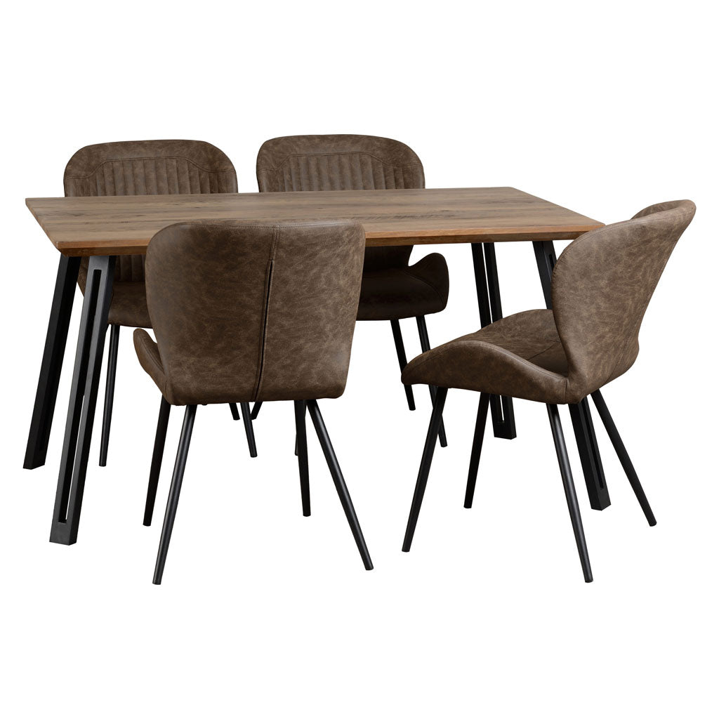 Wooden Dining Table Straight Edge With 4 Brown Dining Chairs - Quebec